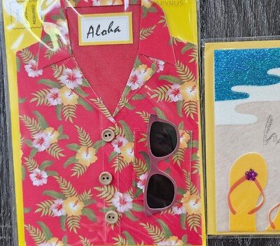 LOT OF 2 PAPYRUS BEACH TROPICAL HAWAII SAND SHIRT BIRTHDAY CARDS