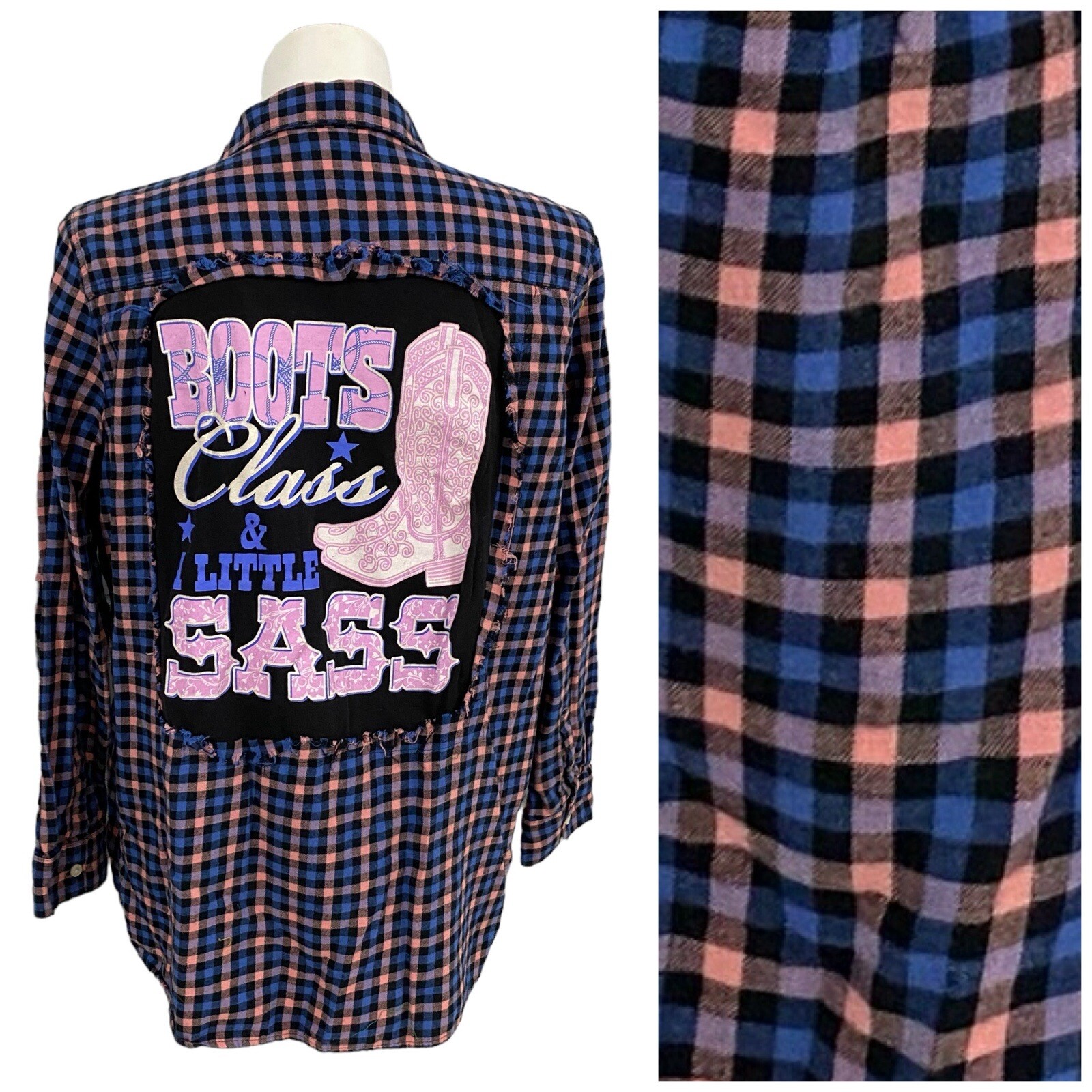 Upcycled Women’s 2X Flannel Shacket in Cowgirl Pink Western Grunge Style-image