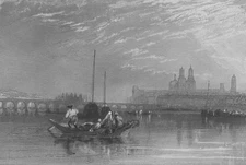 France, TOURS GOTHIC CATHEDRAL CHURCH LOIRE RIVER ~ Old 1837 Art Print Engraving