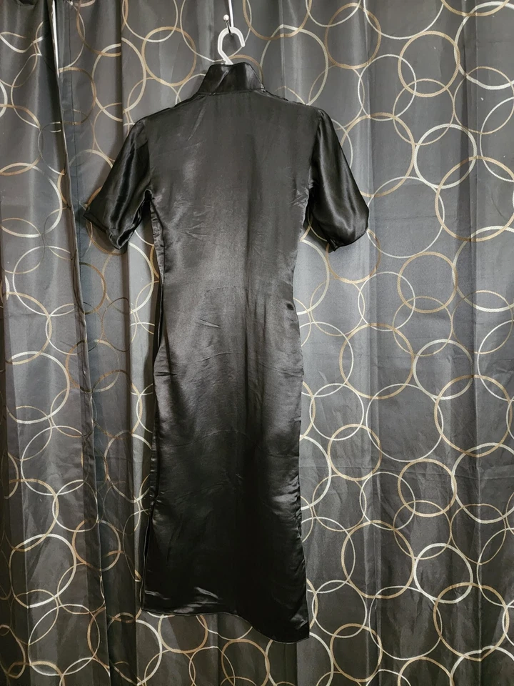 Vintage 1950s Cheongsam Qipao Dress Size XS Black Silk - Image 2 of 4