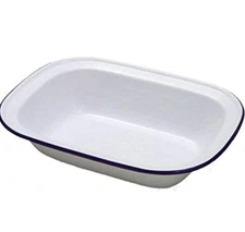 IBILI "Blanca Rectangular/Deep Enamelled Steel Platter, White/Blue, 17 cm