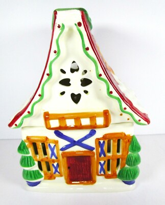 Pfaltzgraff Nordic Chrismas Pierced Sky Chalet Holiday Candle Tealight House 