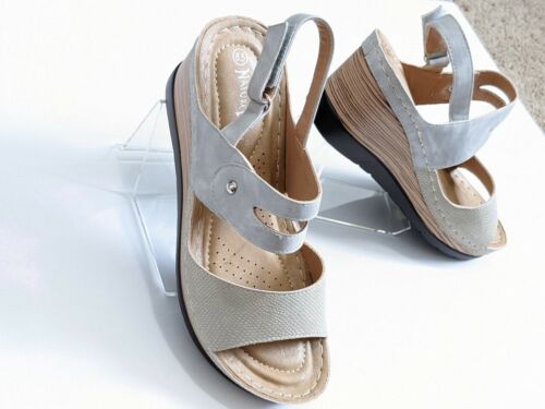 Damensandalen mit Keilabsatz Plateau Sommer hell bequem modisch Größe 61/2 & 7NEU - Bild 6 von 12