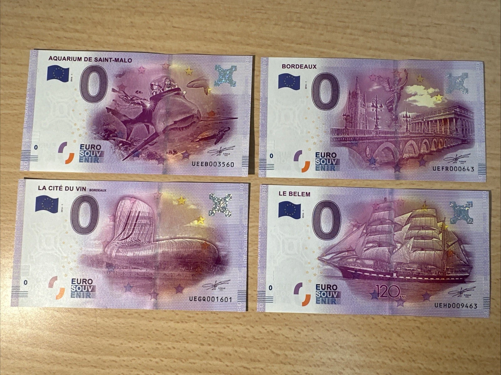 Lot 4 Billets  Zéro 0 € Euro Touristique / Souvenir 2016-1