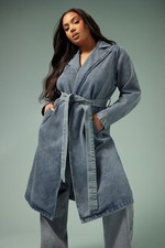 Yours Curve Women's Plus Size Belted Denim Trench Coat