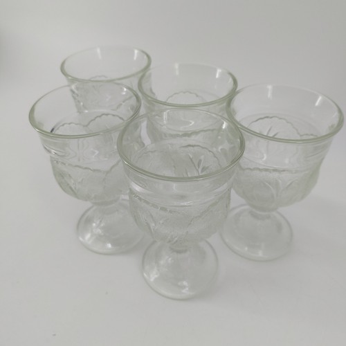 Indiana Glass Pebble Leaf Cabbage 6oz Water Goblet Wine Glass Footed Cups Set 5 - Picture 4 of 13