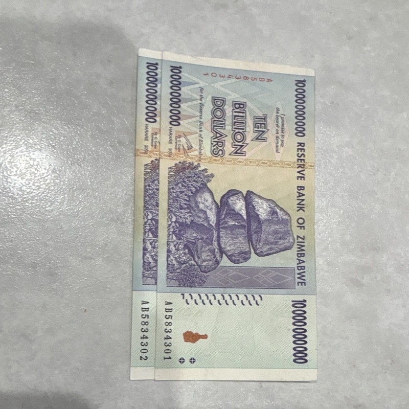 Zimbabwe Z$10 Billion Reserve Bank of Zimbabwe Banknotes Lot of 2 AB5834301