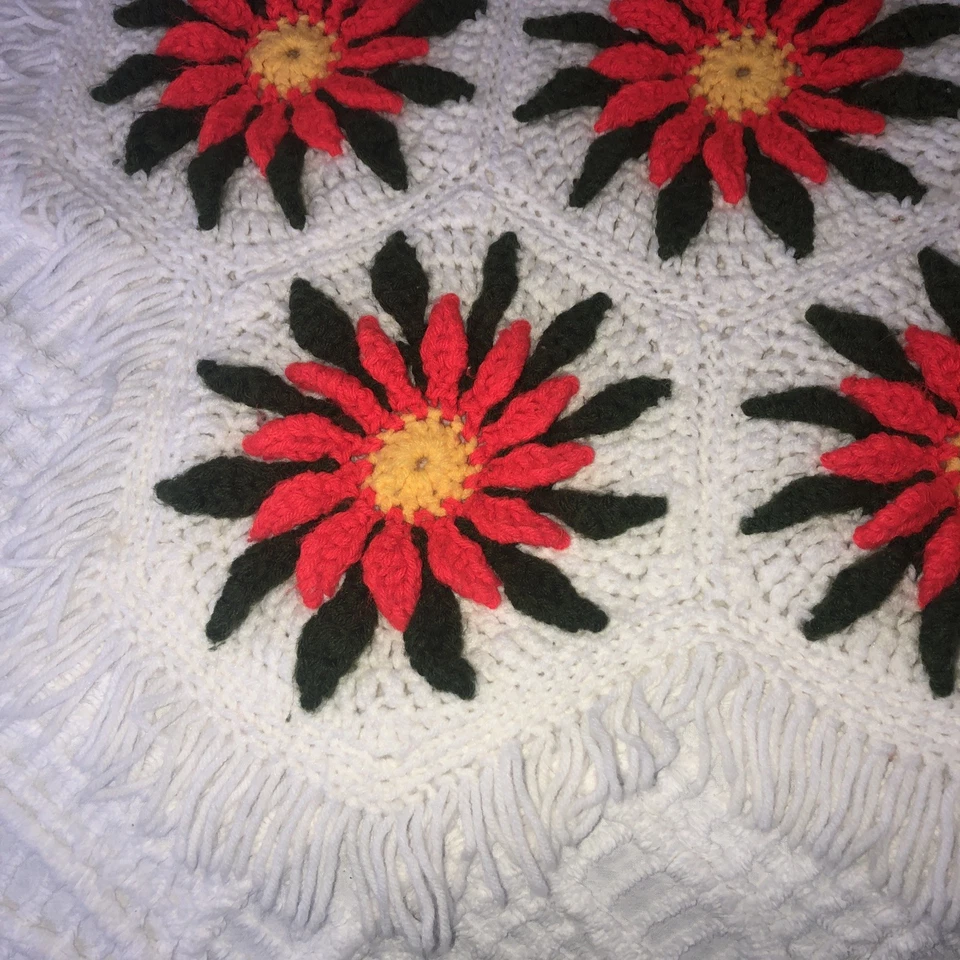 Manta 3D grande afgana de Navidad de ganchillo hecha a mano de colección 79x52" Foto 3 de 4