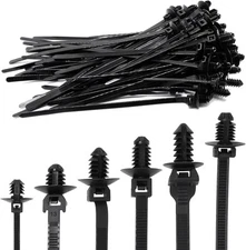 60 PCS Push Mount Zip Ties, Nylon Car Wire Tie Snap in Cable Black 