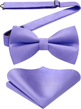 Mens Bow Ties Solid Color Pre Tied Bowtie and Pocket Square Set Classic Formal T