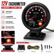 12v 3.75 Universal Car Tachometer Gauge Meter With Led Shift Light 0-8000rpm