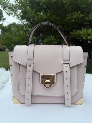 #ad Michael Kors Manhattan Medium Satchel Leather Powder Blush Crossbody Bag $110.00