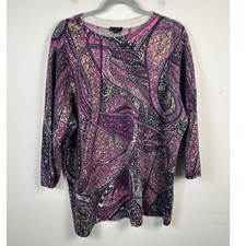 Talbots Pure Cashmere Paisley Print 3/4 Sleeve Sweater Plus 2X EUC Purple