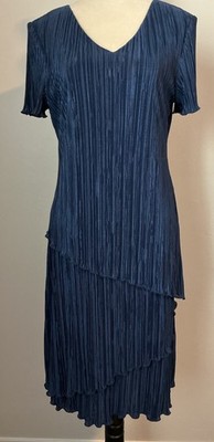 Connected Women's Dark Blue Midi Asymmetric-Tiered Dress Sz 10