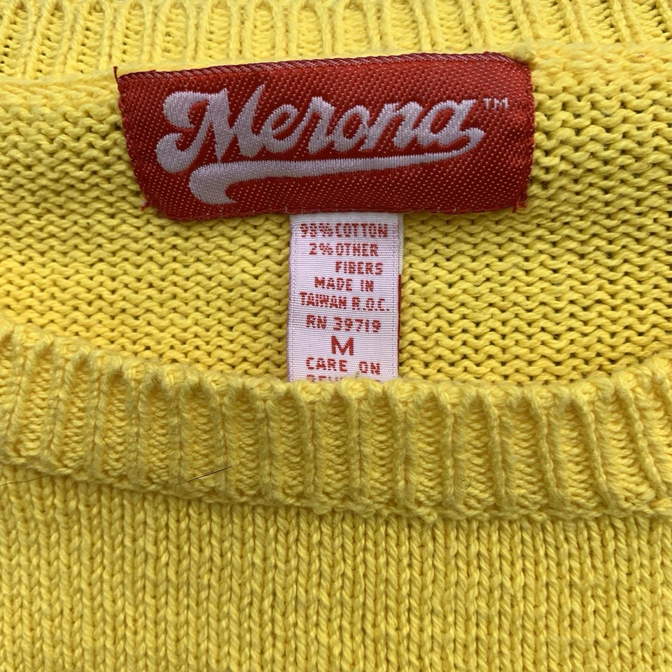 Suéter Merona Vintage Años 90 M Amarillo Geométrico Mezcla Algodón Manga 3/4 Foto 3 de 4