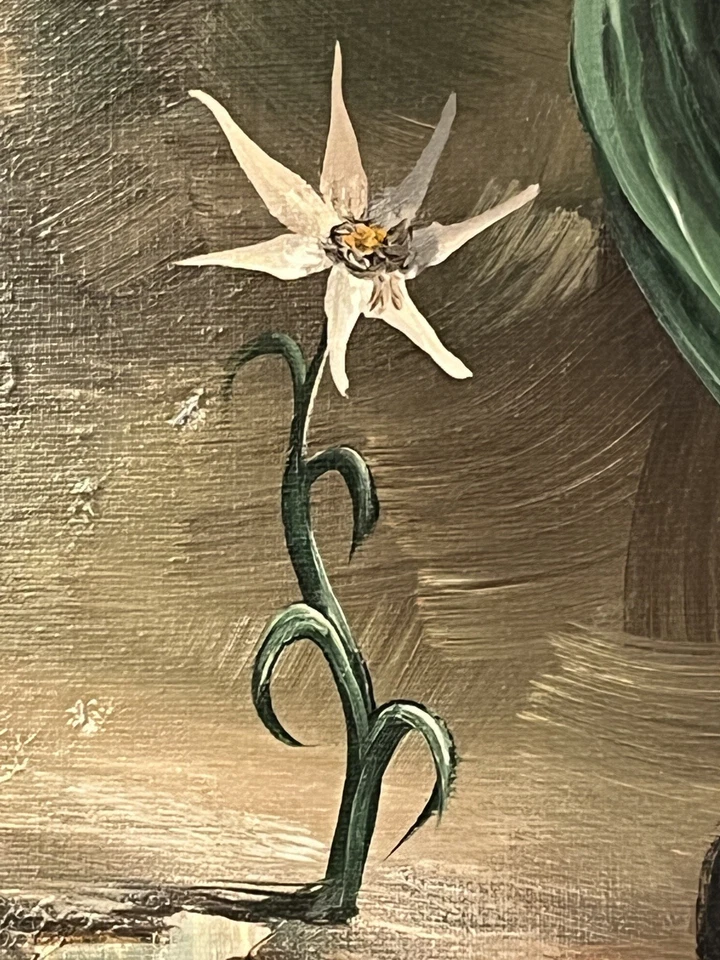 Pintura al óleo vintage - Firmado “Pastor” - 24” x 37” tonos terrosos “Niño y flor” Foto 4 de 4