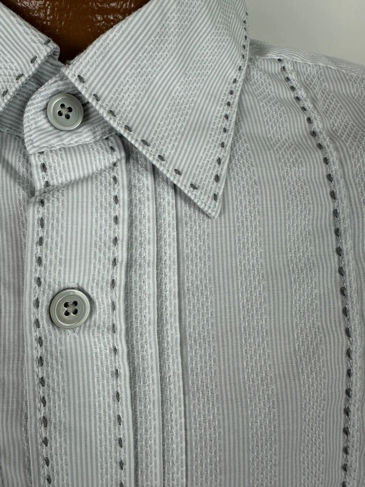 Cubavera Shirt Men Large Guayabera Pleated Striped Contrast Stitch Cuban Resort - Image 4 of 4