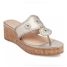 JACK ROGERS Women's Jacks Mid Wedge Sandals Slip-On Platinum Silver Size 8 NWOB