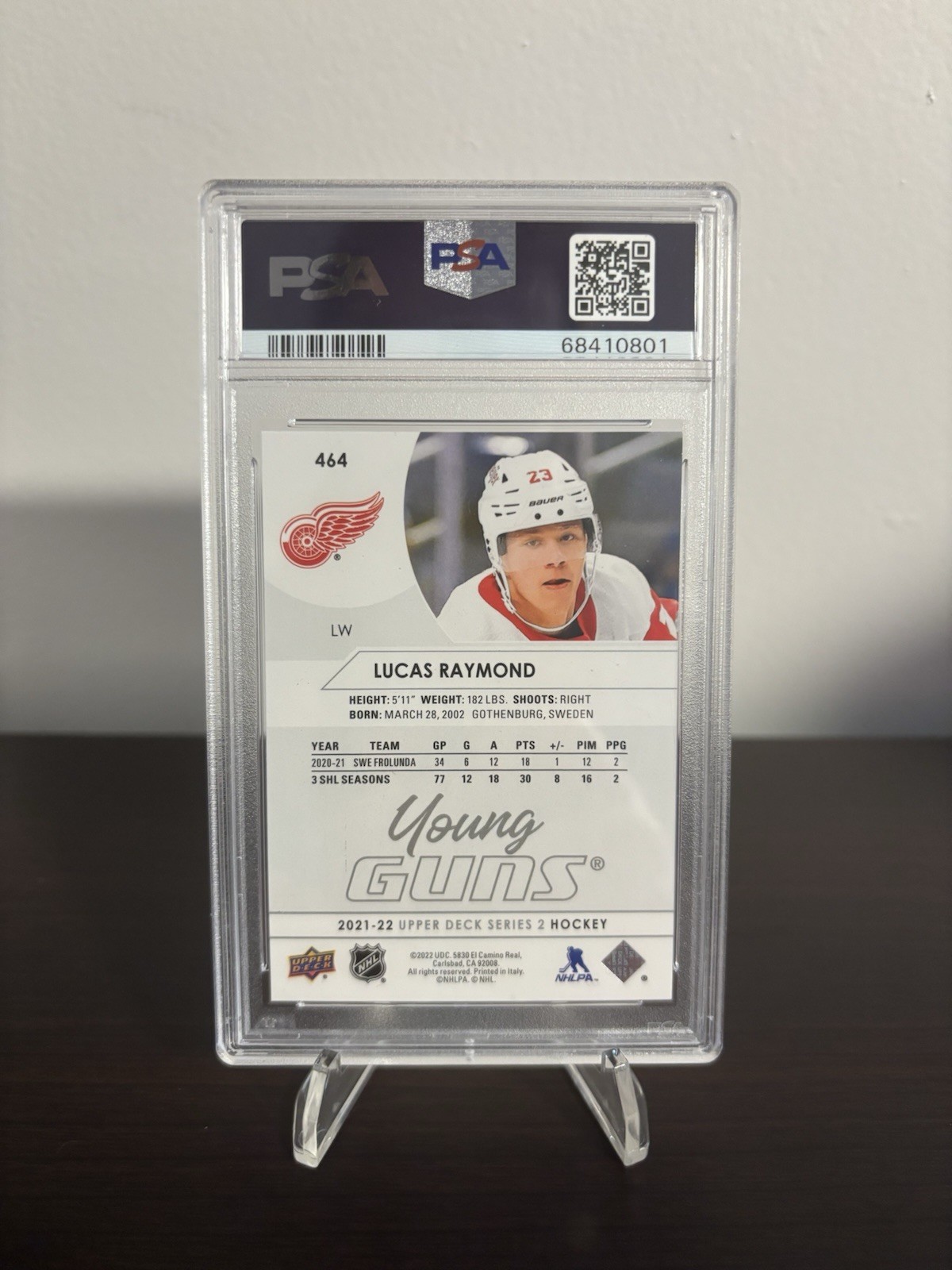 2021-22 Upper Deck Series 2 - Young Guns Lucas Raymond #464 (RC) - PSA 9 view 2