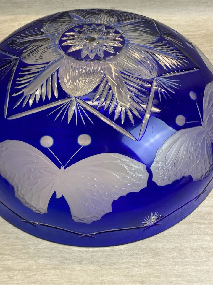 19 IN Bohemian-style Cobalt Cut Clear Frosted Glass Lamp Ceiling Shade Butterfly - Image 3 of 4