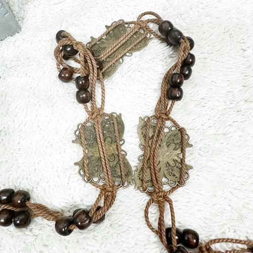 Boho Festival Statement Belt String Tie Wooden Bead Butterfly Rhinestone OS - Picture 7 of 7