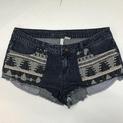 Element Denim Shorts Womens 29 Dark Wash Dawn Aztec Patch Cutoff Frayed Hem