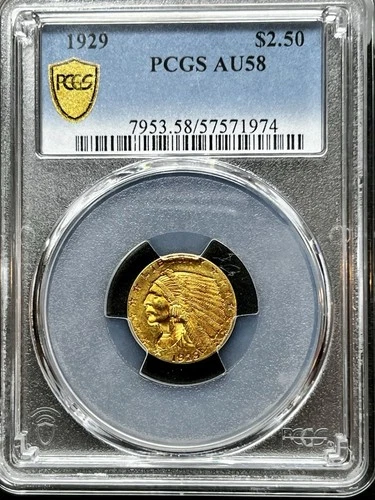 1929 Indian Head $2.50 Gold Quarter Eagle Coin PCGS AU58 Toned