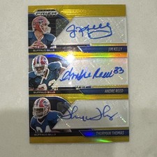 2025 Prizm Black Andre Reed Jim Kelly Thurman Thomas Triple Auto #’d /10 PTA-BUF