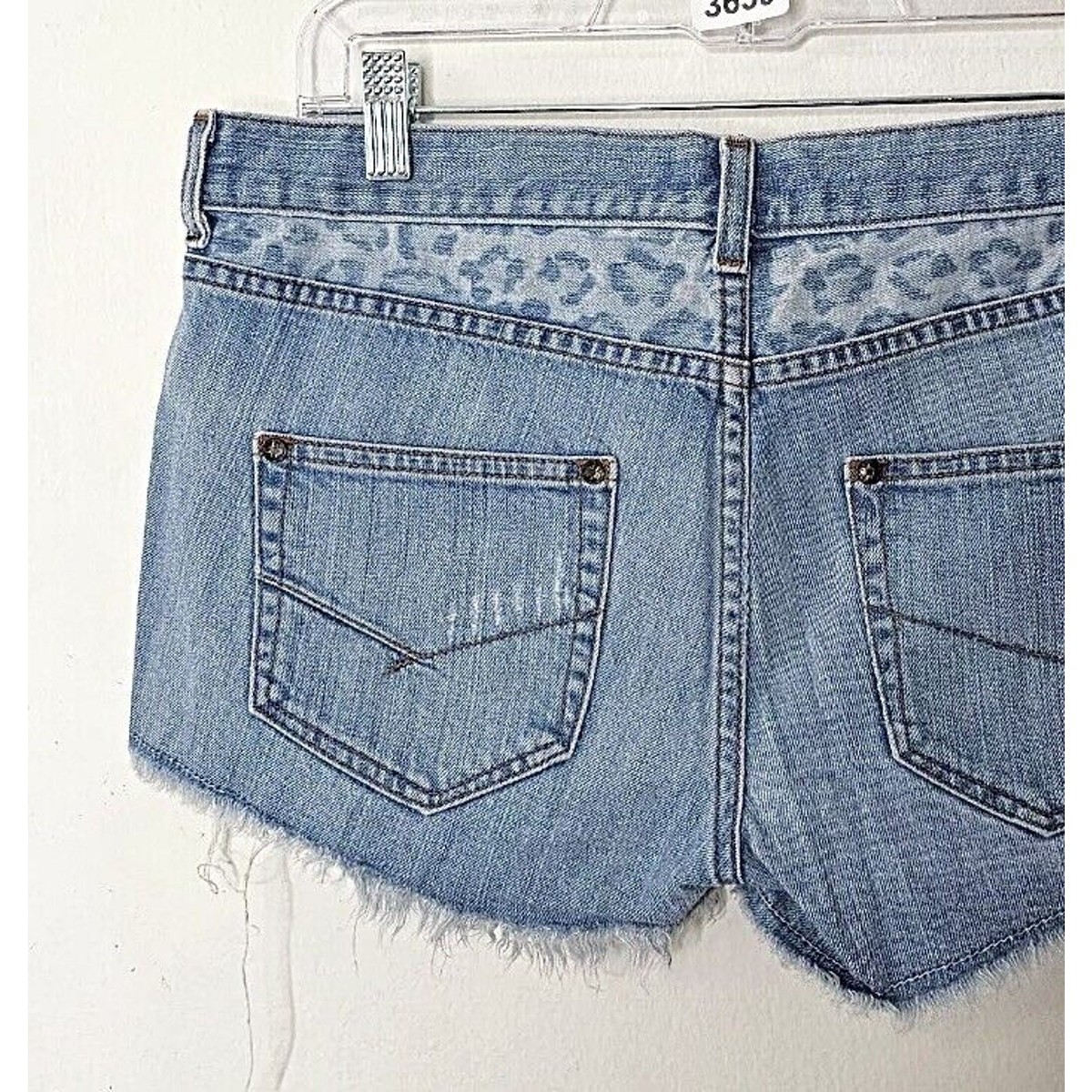 RARE Vans X Jesse Jo Medium -Wash Leopard Print Waist Raw Hem Jean Shorts 11 View 2