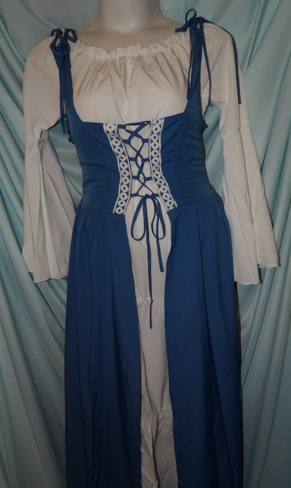 Vestido Renacimiento Disfraz Medieval Mujer con Orejas de Elfo Pendientes Corona XL Azul Nuevo con Etiquetas Foto 2 de 4