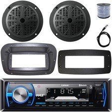Pyle Single-DIN Marine Stereo W/Kit  Adapter Plate, 2x 6.5'' 120W Max Speakers