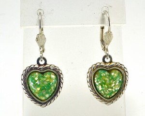 Sterling Silver Native American Carolyn Pollack Navajo Heart shape Opal Earrings