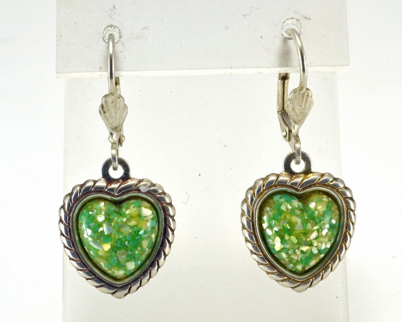 Sterling Silver Native American Carolyn Pollack Navajo Heart shape Opal Earrings