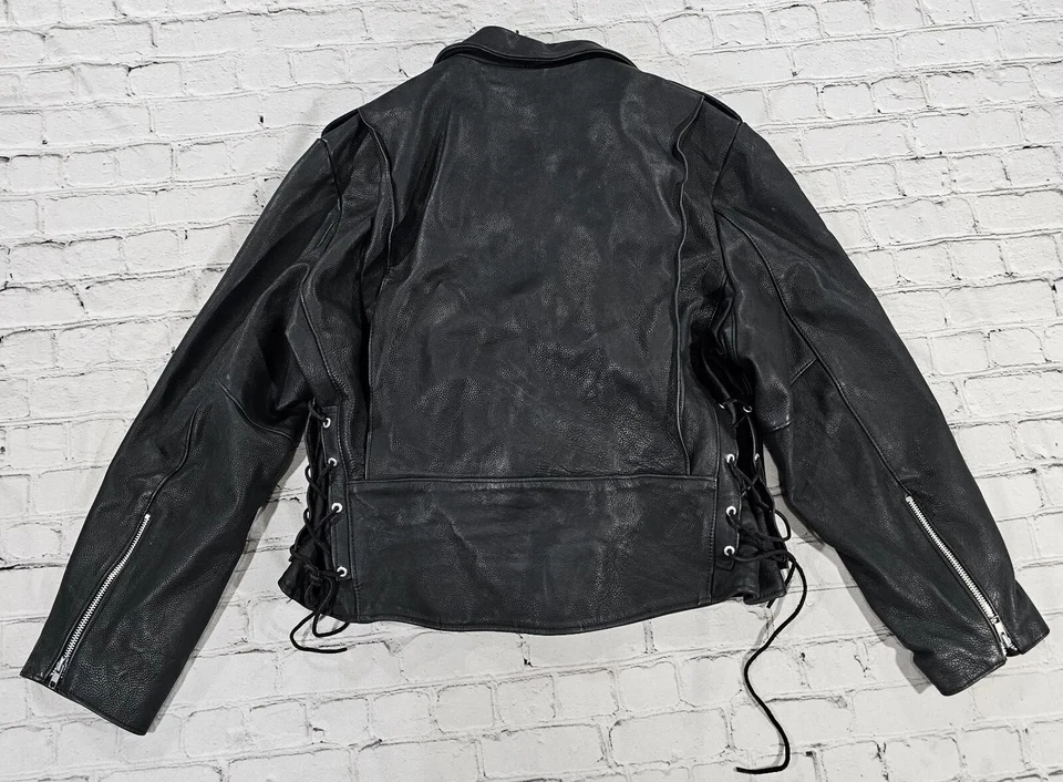 Chaqueta de motocicleta Kerr de cuero negro forrada con cordones DE COLECCIÓN PARA MUJER TALLA 18 Foto 4 de 4