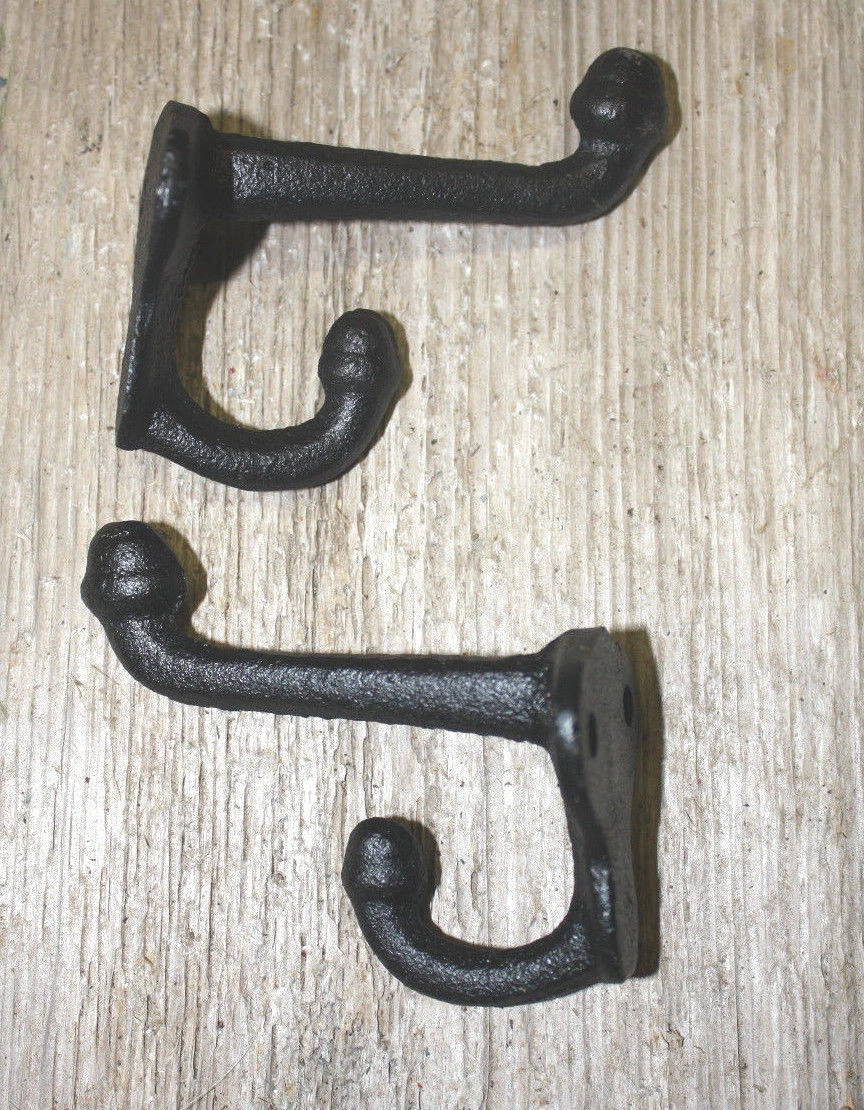 2 Cast Iron Black School Style Coat Hooks Hat Hook Rack Hall Tree  Restoration