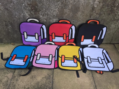 3D Comic Backpack Bookbag Jump Style 2D 