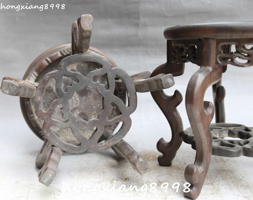 Par de sillas tablillas de 7" antiguas chinas antiguas huanghuali talladas en madera dragón flor dragón tallado - Imagen 12 de 12