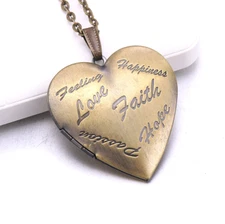 "Faith, Hope, Love" - Heart Photo Locket Pendant Necklace 