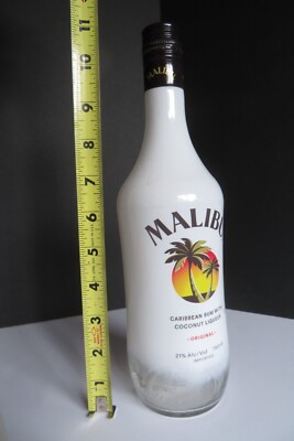 MALIBU  CARIBBEAN RUM Coconut Liqueur EMPTY Bottle White Plastic Graphic 750 ML