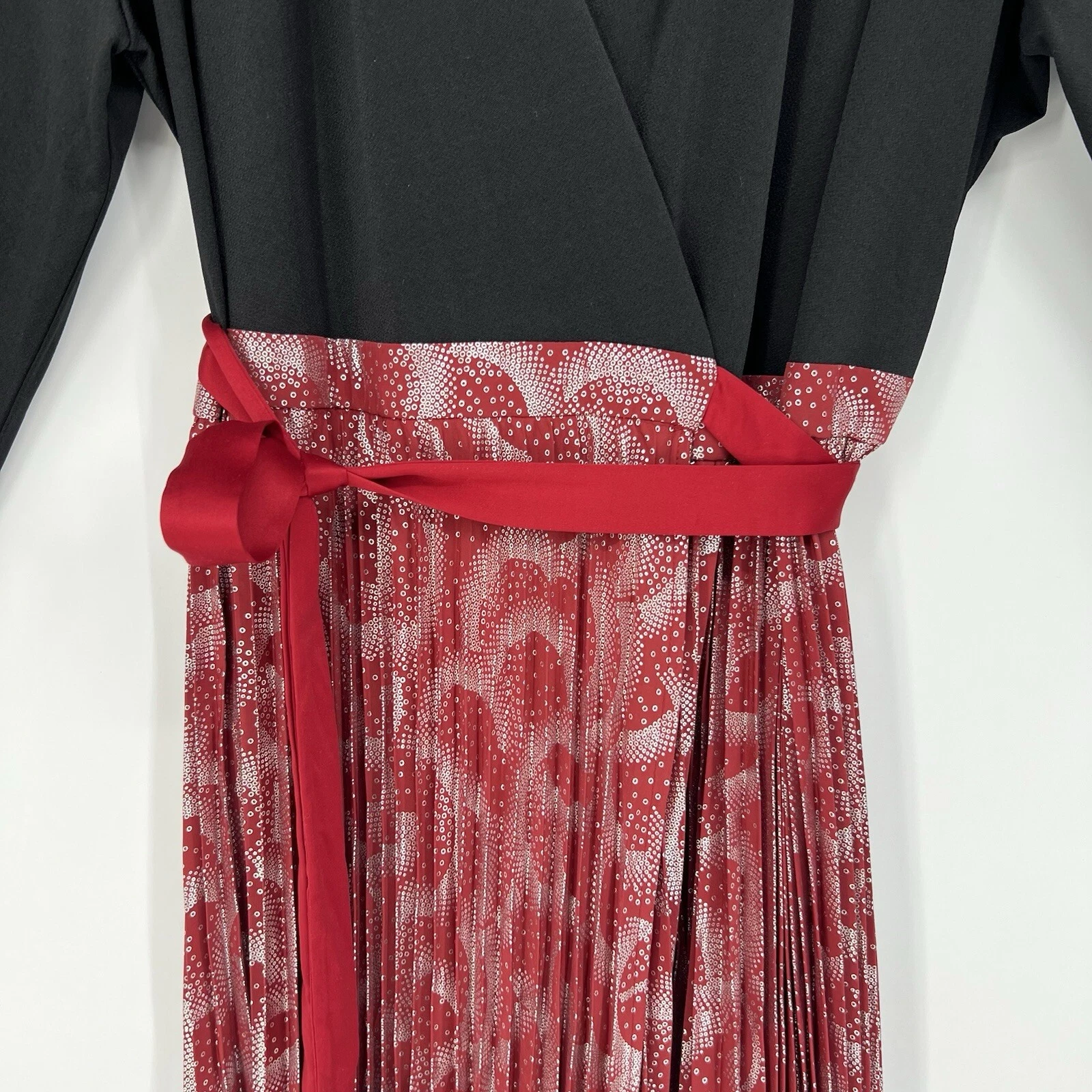 VALENTINO LuLaRoe Deanne elegante abito donna avvolgente manica lunga gonna plissettata nero e rosso