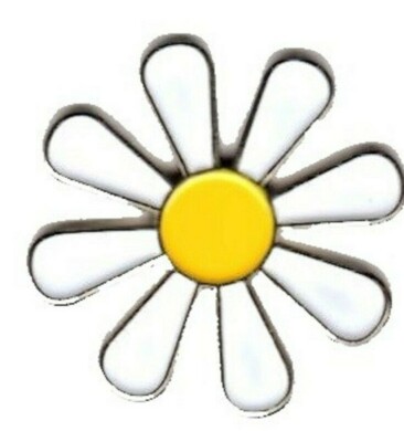 Daisy Pin Anstecker. Weiße Blütenblätter gelber Stempel. Hippie Flower Power. Metall. Emaille