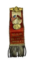 Bloomfield NJ 1910 Memoriam Ribbon Pin American Polish Metal Fringe 8" Antique