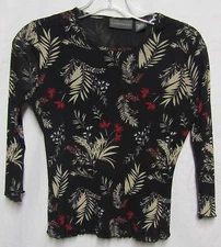 RELATIVITY Small 6 bust 36 top shirt black multi modern floral double layer