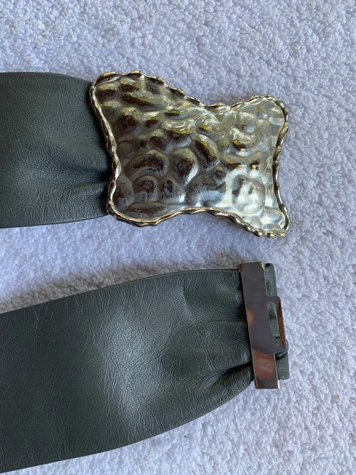 Cinturón corsé de cuero de colección para mujer XS/pequeño gris martillado asimétrico hebilla plateada Foto 3 de 4