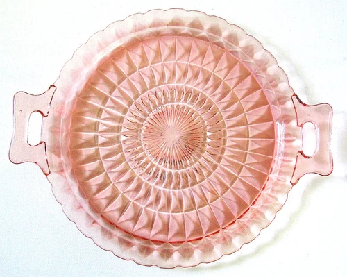 Depression Glass Pink Jeanette Handled Cake Plate WINDSOR Pattern