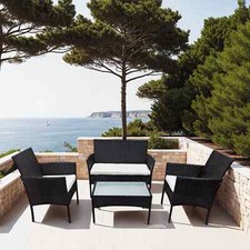 Set di mobili da giardino CORFOU in resina intrecciata nera - 4 posti - cuscini