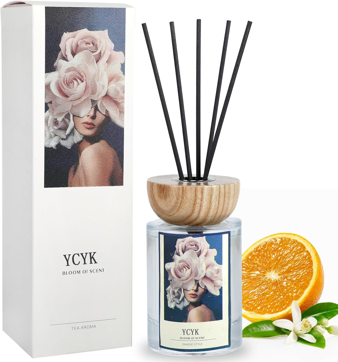 Reed Diffuser Sets, 4Oz(120Ml) Citrus&White Tea, Home Fragrance with Reed Diffus