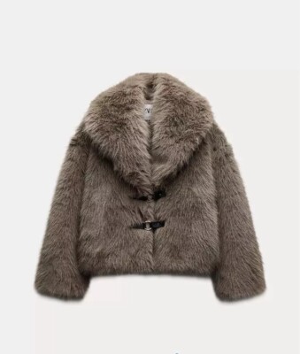 ZARA SHORT FAUX FUR COAT BROWN TAUPE SIZE M L XL 5854/221 | eBay