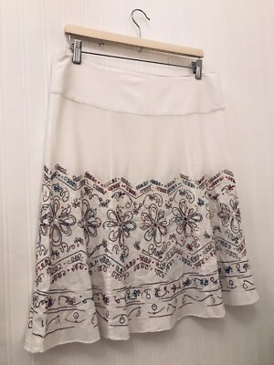 Etam 12-14 Vintage Y2K/90s White Linen Mix Skirt With Embroidery