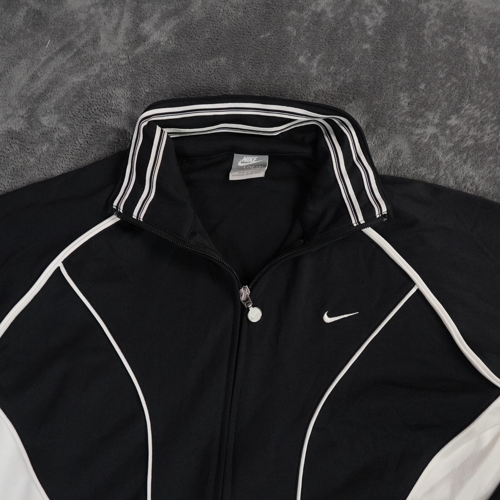 SACAI X NIKE Giacca a vento vintage Nike Track Jacket donna 12 14 grande nera Dri Fit Y2K Swoosh